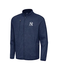 Antigua Men's Heather Navy New York Yankees Hold-Up Tri-Blend Full-Zip Jacket