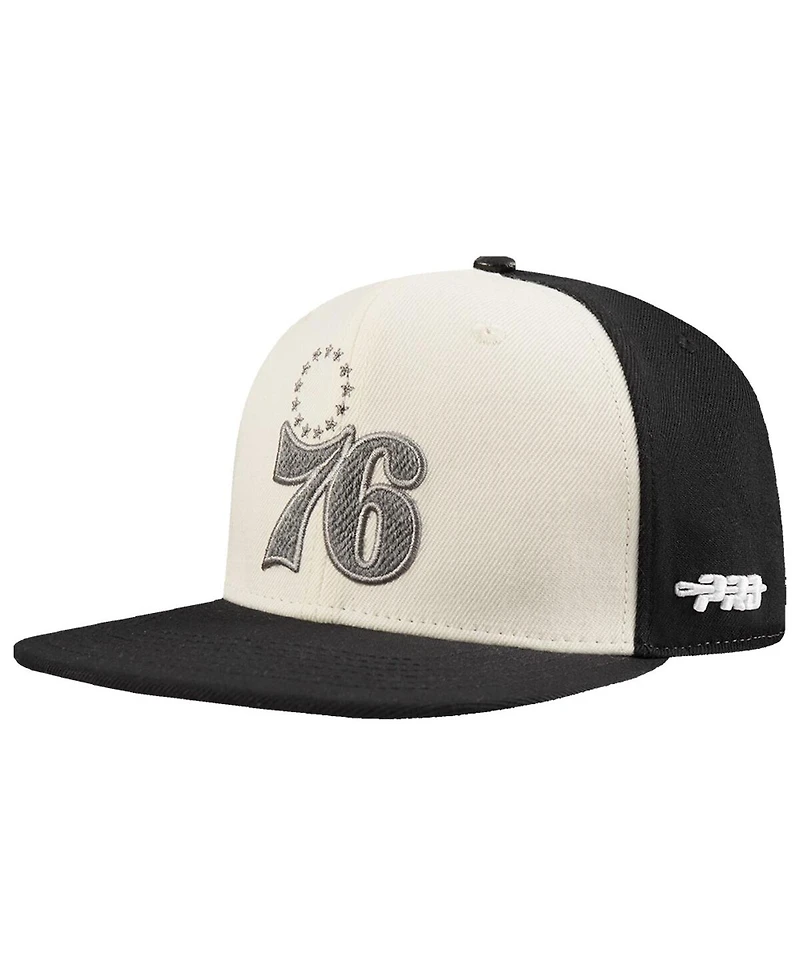 Pro Standard Men's Cream/Black Philadelphia 76ers French Terry Snapback Hat