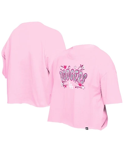 New Era Big Girls Light Pink Los Angeles Dodgers Flip Sequin Team T-Shirt
