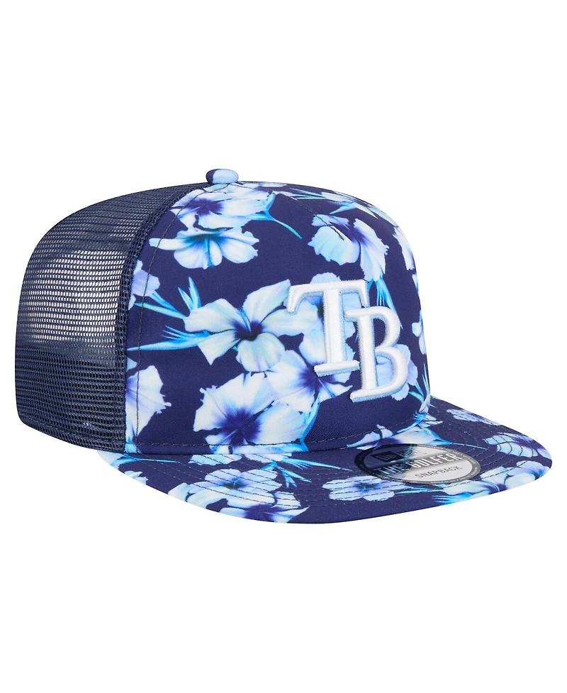 New Era Men's Navy Tampa Bay Rays Adventure Pattern Golfer Trucker Snapback Hat