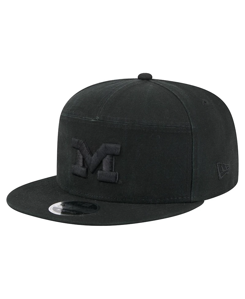 New Era Men's Black Michigan Wolverines Adventure Canvas Split Panel 9FIFTY Snapback Hat