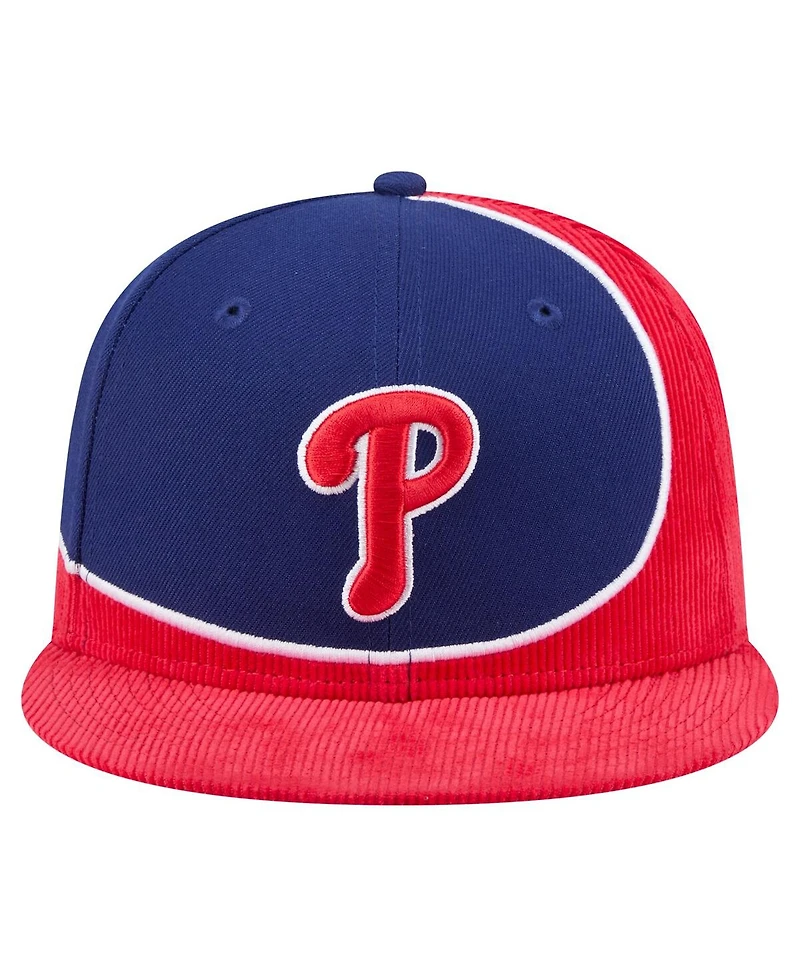 New Era Men's Red/Royal Philadelphia Phillies Retro Split Corduroy Snapback Hat