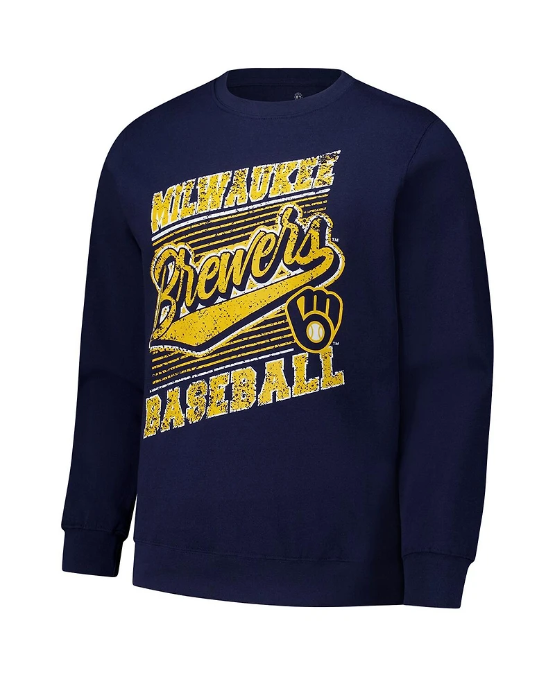 Stitches Men's Navy Milwaukee Brewers Lightweight Crew Sweatshirt