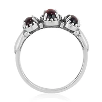 Sterling Silver Garnet 3-Stone Fan Ring