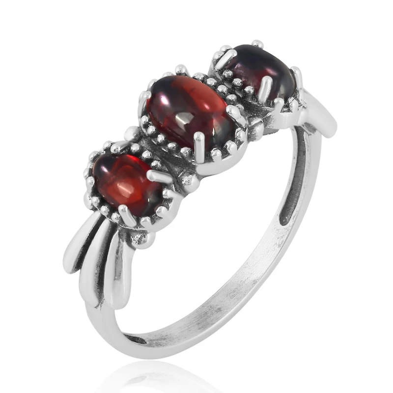 Sterling Silver Garnet 3-Stone Fan Ring, Size 11