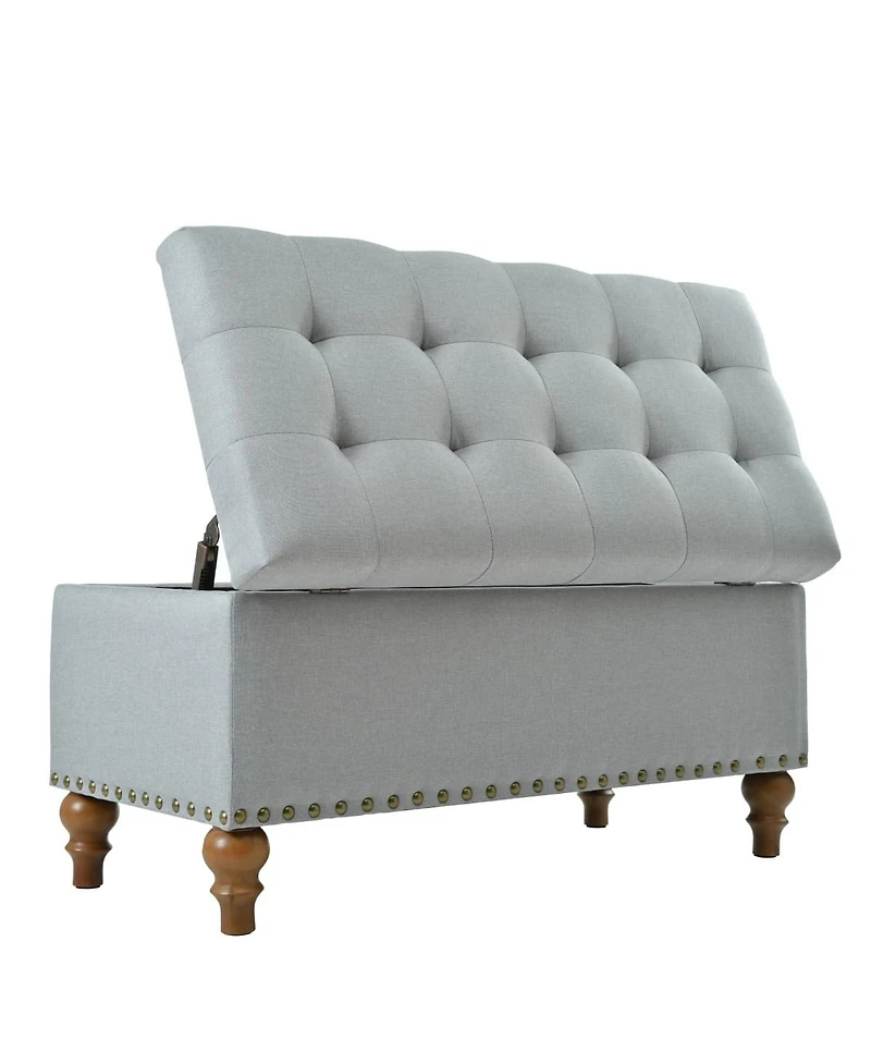 Tufted Upholstered Storage Ottoman Bench with Nailhead Trim and Hinged Lid for Bedroom Living Room Entryway Multi Purpose Use-The Pop Home