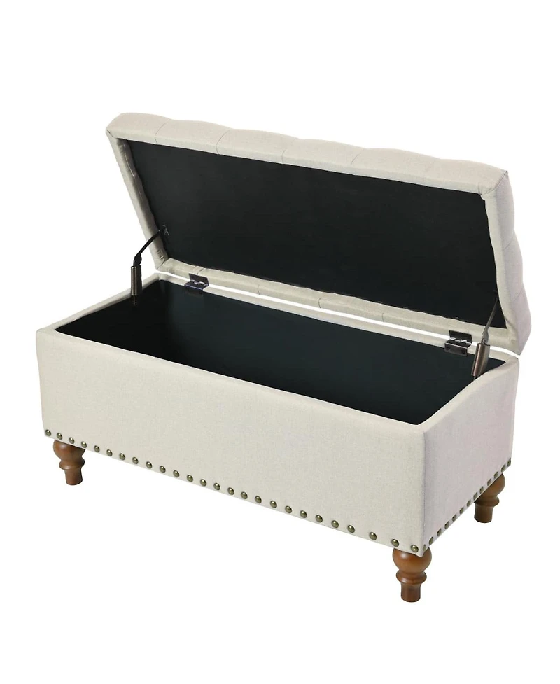 Tufted Upholstered Storage Ottoman Bench with Nailhead Trim and Hinged Lid for Bedroom Living Room Entryway Multi Purpose Use-The Pop Home