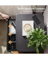Modern Patrick 3-Drawer Nightstand with Built-In Power Outlet and Hidden Storage Compartment