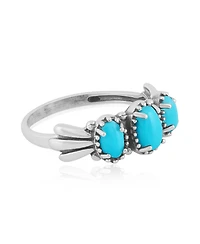 Sterling Silver Sleeping Beauty Turquoise 3-Stone Fan Ring, Size 9