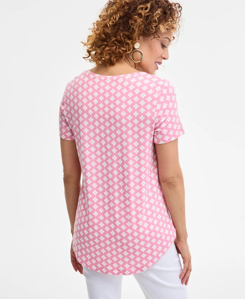 Jm Collection Women's Printed Scoop-Neck Short Sleeve Top, Exclusively at Macy's