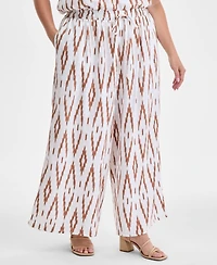 Vince Camuto Plus Printed Gathered Wide-Leg Pants