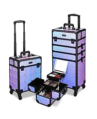 Byootique Rolling Makeup Train Case 3-Piece Cosmetic Organizer Kit Trolley Organizer Travel Case Lockable Salon Barber Case Traveling Cart Trunk with