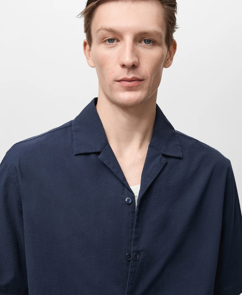 Mango Men's Textured Bowling Collar Shirt