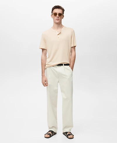 Mango Men's Button Linen Blend T-Shirt
