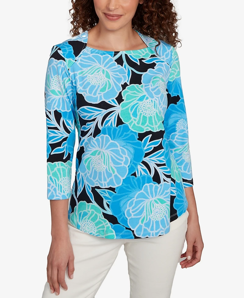 Ruby Rd. Petite Bold Poppies Envelope Neck Top