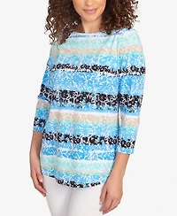 Ruby Rd. Petite Watercolor Floral Stripe Top
