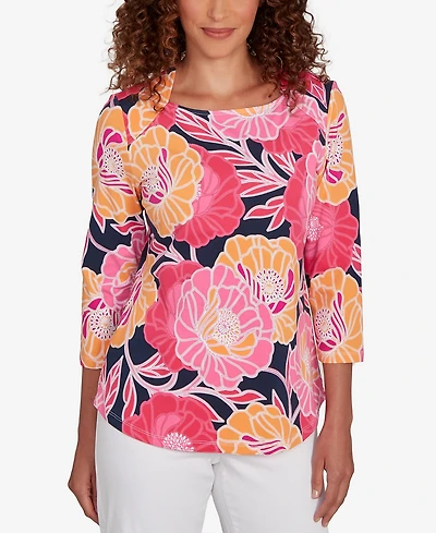 Ruby Rd. Petite Bold Poppies Envelope Neck Top