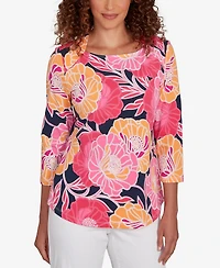 Ruby Rd. Petite Bold Poppies Envelope Neck Top