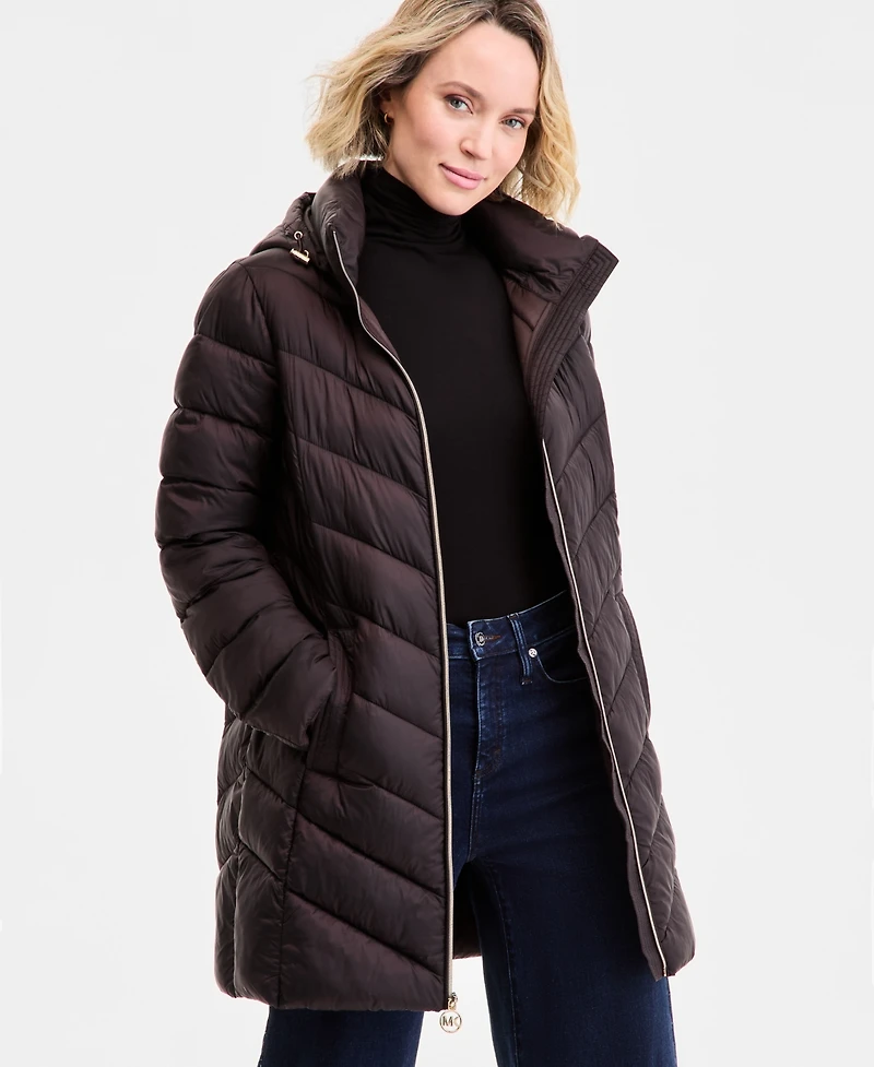 Michael Michael Kors Petite Hooded Packable Puffer Coat, Exclusively at Macy's