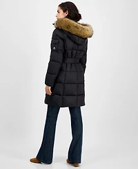 Michael Kors Women's Belted Hooded Faux-Fur-Trim Puffer Coat, Exclusively at Macy's