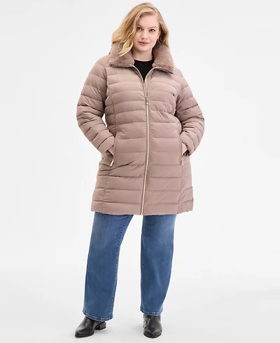 Michael Michael Kors Plus Size Faux-Fur-Trim Hooded Puffer Coat