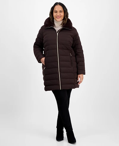 Michael Kors Plus Faux-Fur-Trim Hooded Puffer Coat