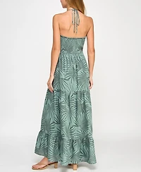Trixxi Juniors' Printed Cotton Tiered Halter Maxi Dress