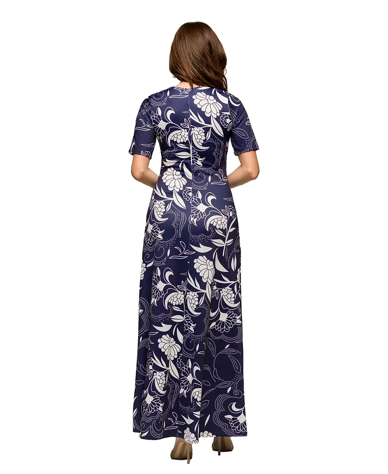 24seven Comfort Apparel Women's Elbow Sleeve Casual A Line Maxi Dress