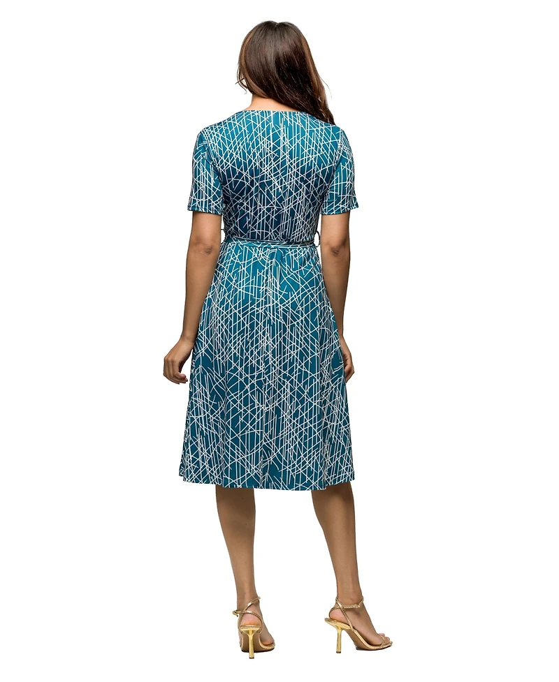 24seven Comfort Apparel Women's Short Sleeve Tie Waist Midi Dress