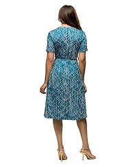 24seven Comfort Apparel Women's Short Sleeve Tie Waist Midi Dress