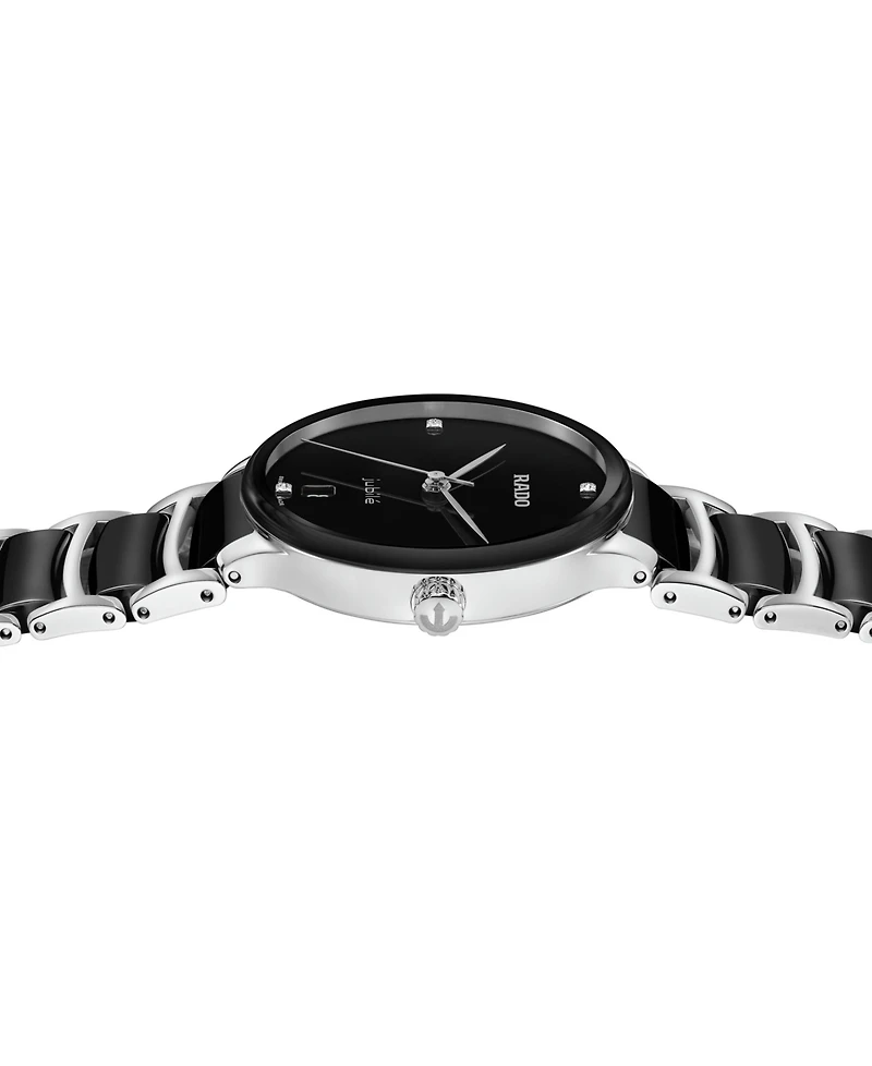 Rado Women's Swiss Centrix Diamond Accent Black Ceramic & Stainless Steel Bracelet Watch 35mm