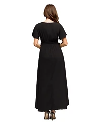 24seven Comfort Apparel Women's V Neck Belted Faux Wrap High Low Dress