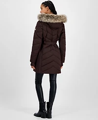 Michael Kors Women's Faux-Fur-Trim Hooded Belted Puffer Coat