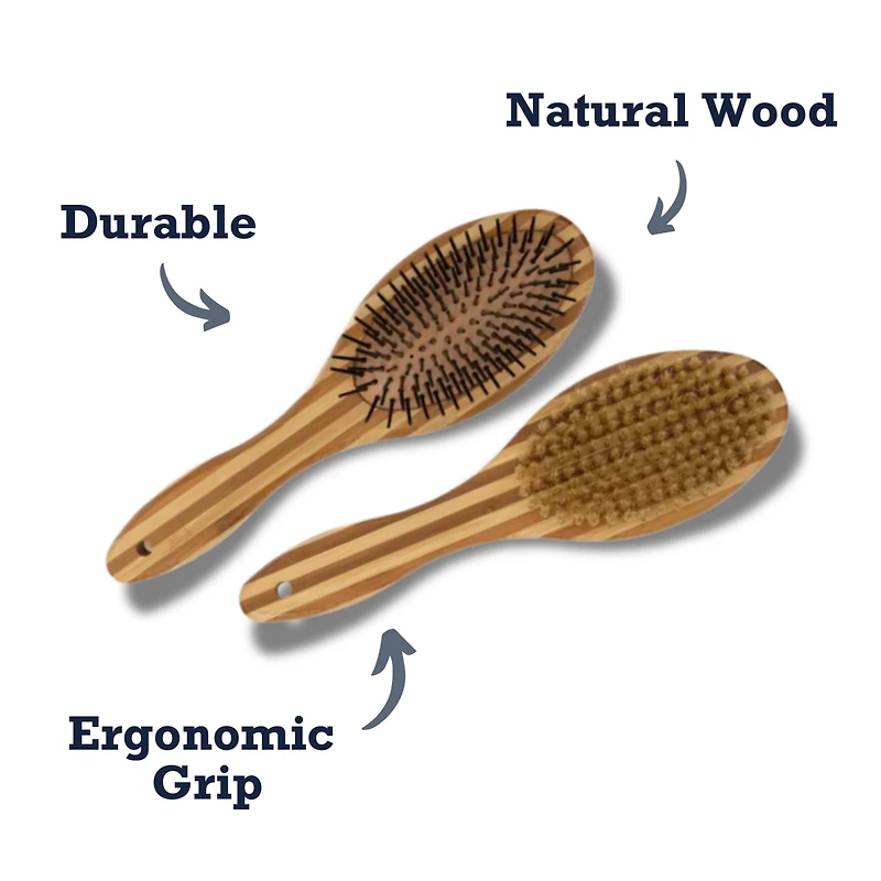 Country Living Dual-Sided Natural Bamboo Wood Dog Brush