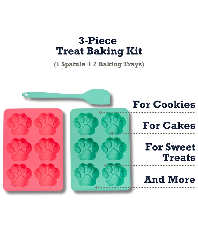 Country Living 3-Piece Silicone Baking Kit – Includes 2 Baking Trays (6-Cavity Paw Print Mold) & Spatula – for Dog Treats