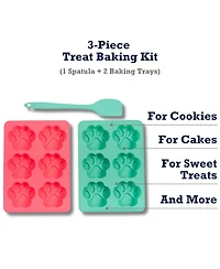 Country Living 3-Piece Silicone Baking Kit – Includes 2 Baking Trays (6-Cavity Paw Print Mold) & Spatula – for Dog Treats