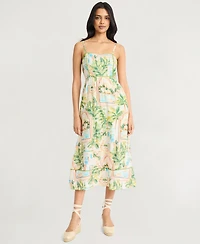 The Good Journey Women's Piping-Trim Postcard-Print Midi Dress