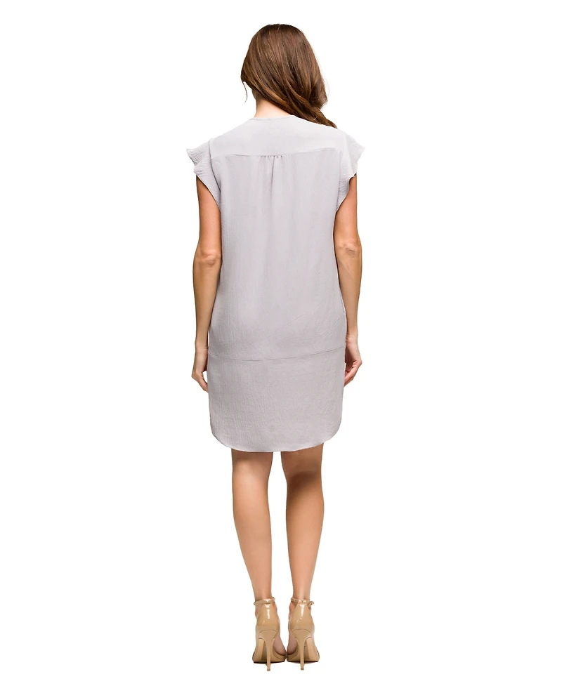 24seven Comfort Apparel Women's V Neck Cap Sleeve Knee Length Pocket Dress