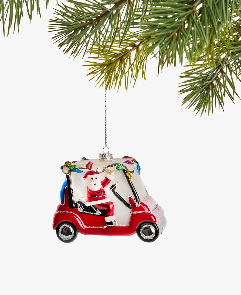 Holiday Lane Sports Glass Santa's Golf Cart Ornament, Macy's Exclusive