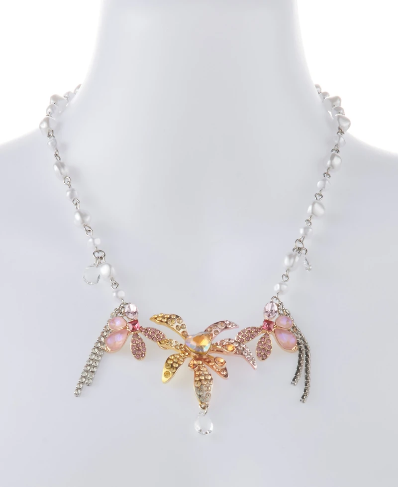 Betsey Johnson Faux Stone Garden Glam Floral Cultivated Pearl Bib Necklace