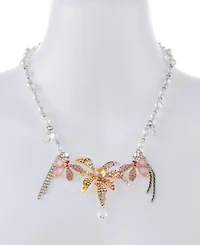 Betsey Johnson Faux Stone Garden Glam Floral Cultivated Pearl Bib Necklace