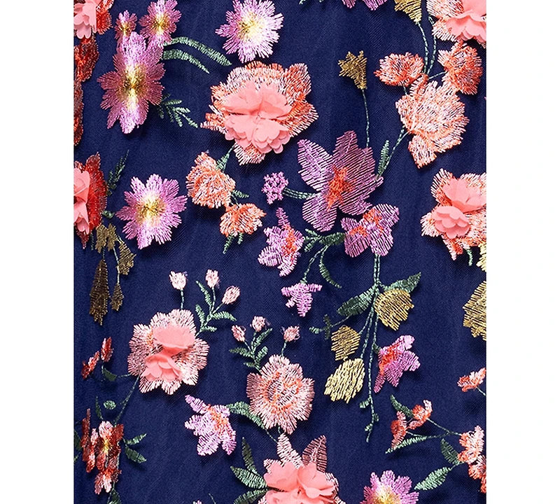 Xscape Plus 3D-Floral Embroidered Off-The-Shoulder Dress