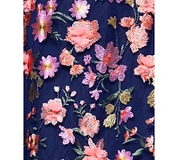 Xscape Plus 3D-Floral Embroidered Off-The-Shoulder Dress