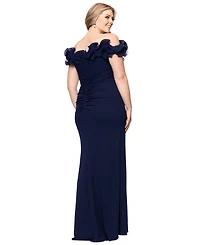 Xscape Plus Ruffled Side-Slit Evening Gown