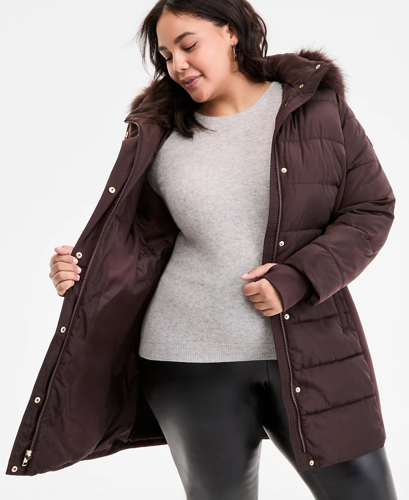 Michael Kors Plus Faux-Fur-Trim Hooded Puffer Coat, Exclusively at Macy's