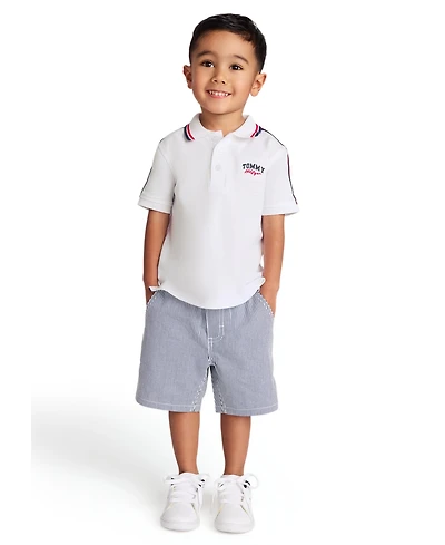Tommy Hilfiger Toddler Boys 2-Piece Signature Polo Shirt and Yarn-Dyed Stripe Oxford Shorts Sets