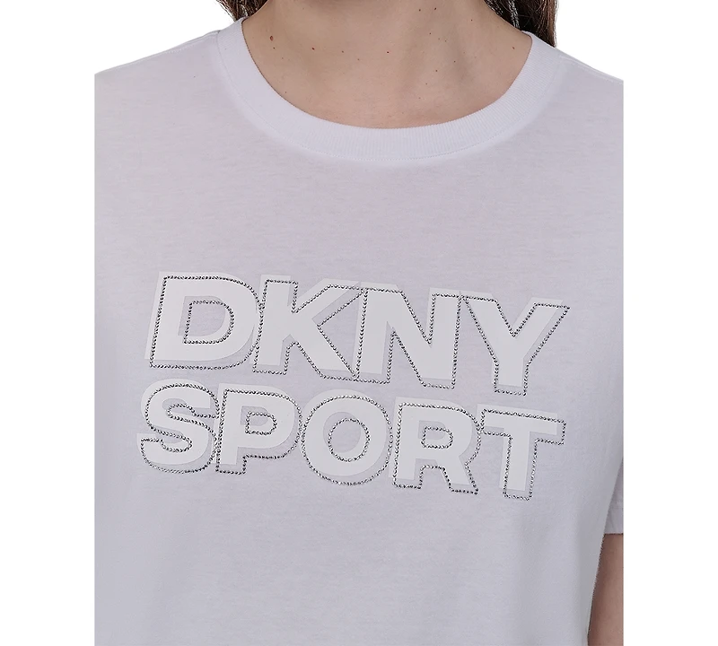 Dkny Sports Women's Rhinestone-Logo Drop-Shoulder T-Shirt