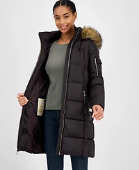 Michael Kors Women's Belted Hooded Faux-Fur-Trim Puffer Coat, Exclusively at Macy's