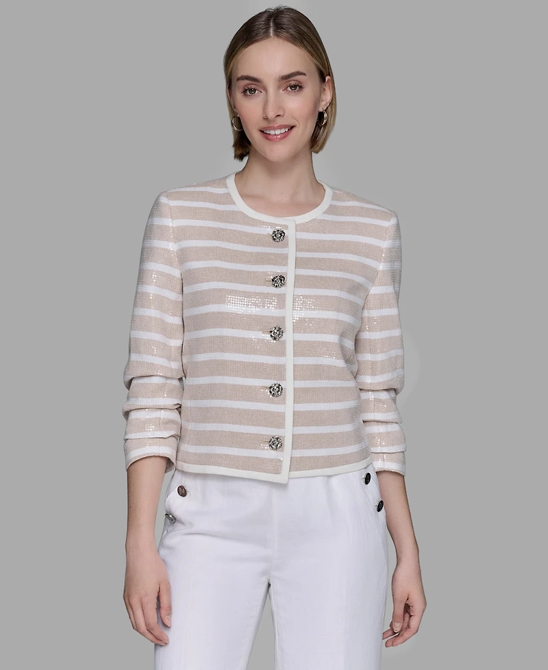 Karl Lagerfeld Paris Women's Sequinned Striped Jacket