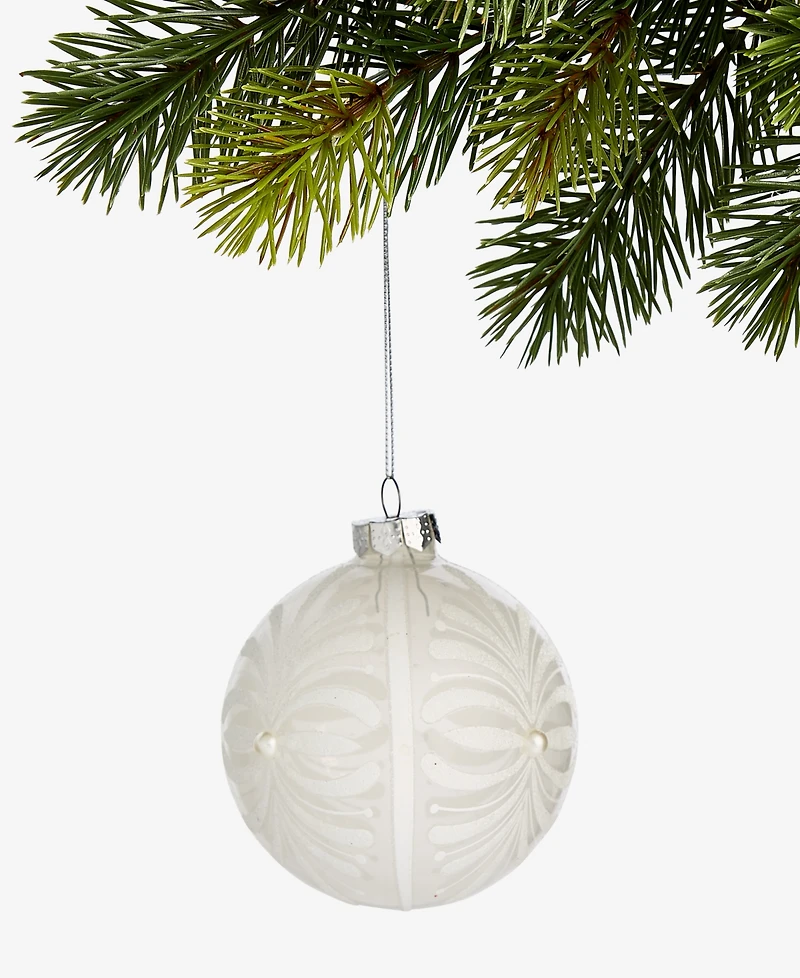 Holiday Lane Iced Delight White Glitter Decor Ball Ornament, Macy's Exclusive